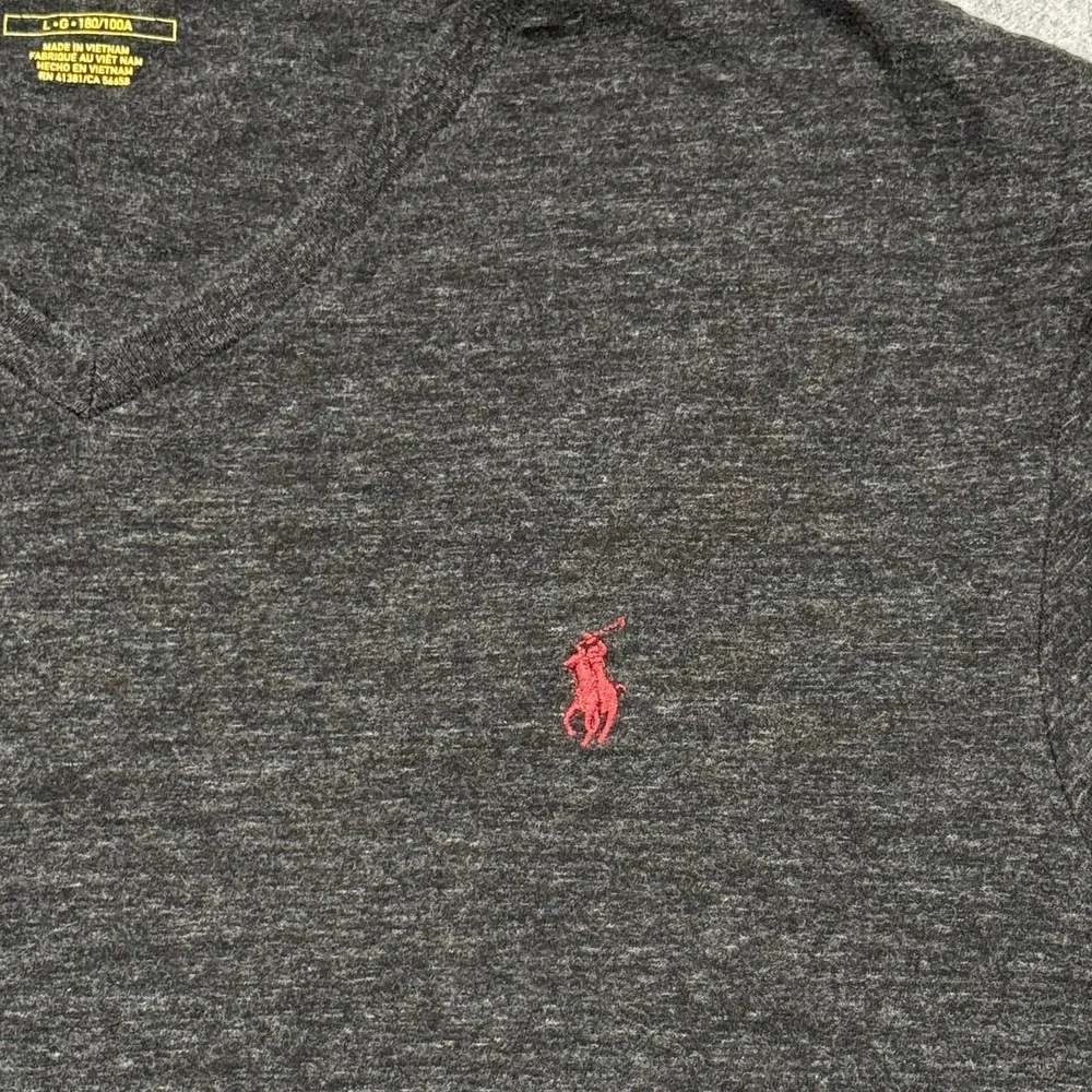 Polo Ralph Lauren Long Sleeve T-Shirt Mens Charcoal Large V-Neck Heathered Pony - Picture 7 of 9